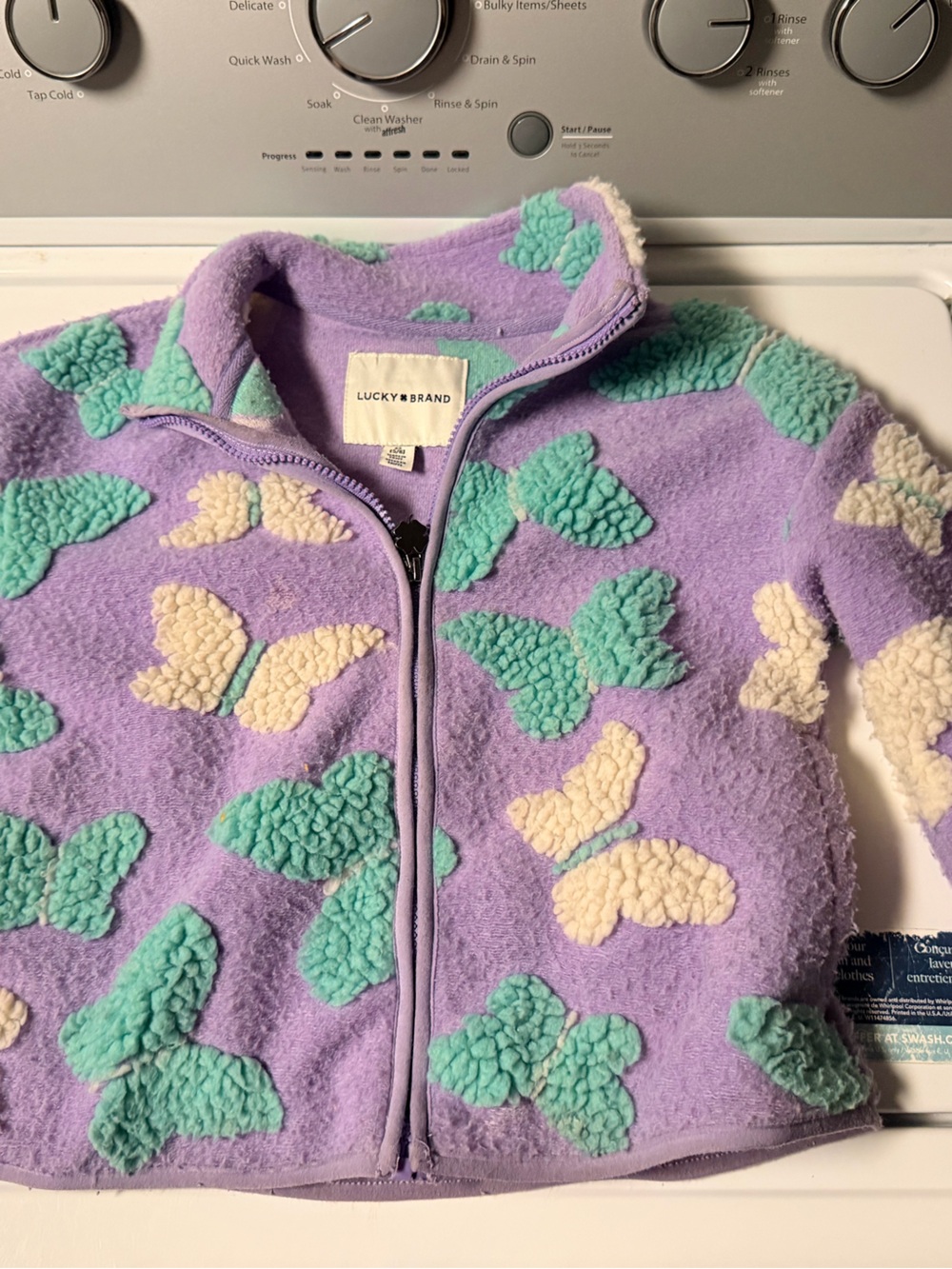 Lilac Sherpa Jacket with Mint & Cream Butterfly Appliqués